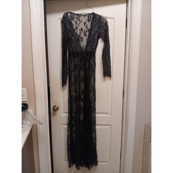 Long black lace dress / Swim suit cover / lingerie - Picture 1 of 4